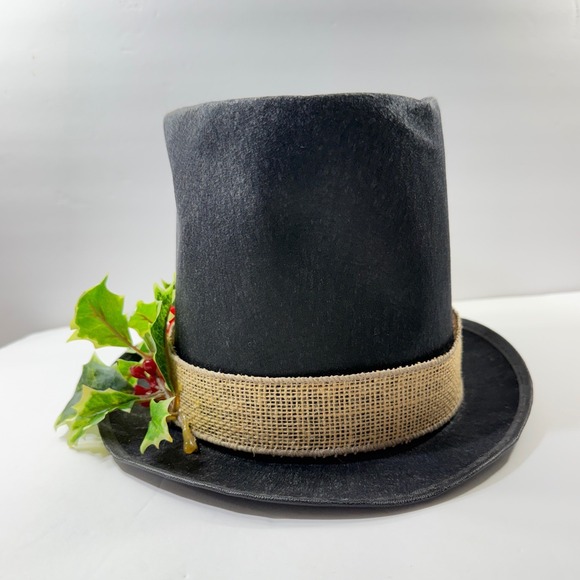 Christmas Vintage Top Hat Steampunk Decorative Black Felt Burlap Holly Red Bird - Picture 6 of 12